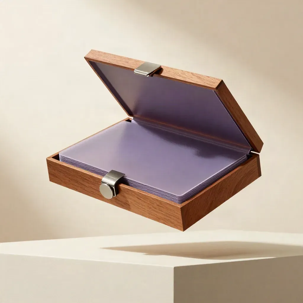 Session Replay Bundle box with blank cards, translucent sleeve and token insert on a milky plinth.