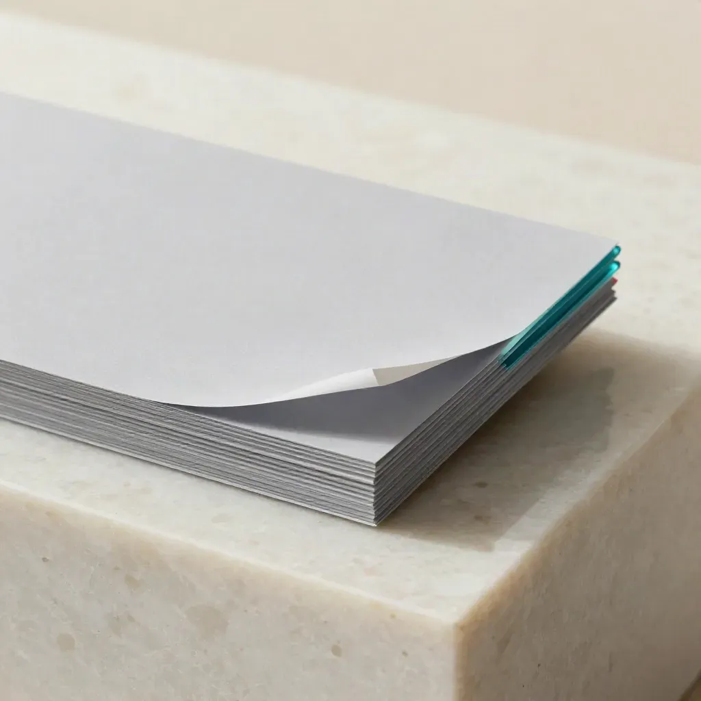 Macro replay pass stack on travertine plinth with a soft teal band and cream blur